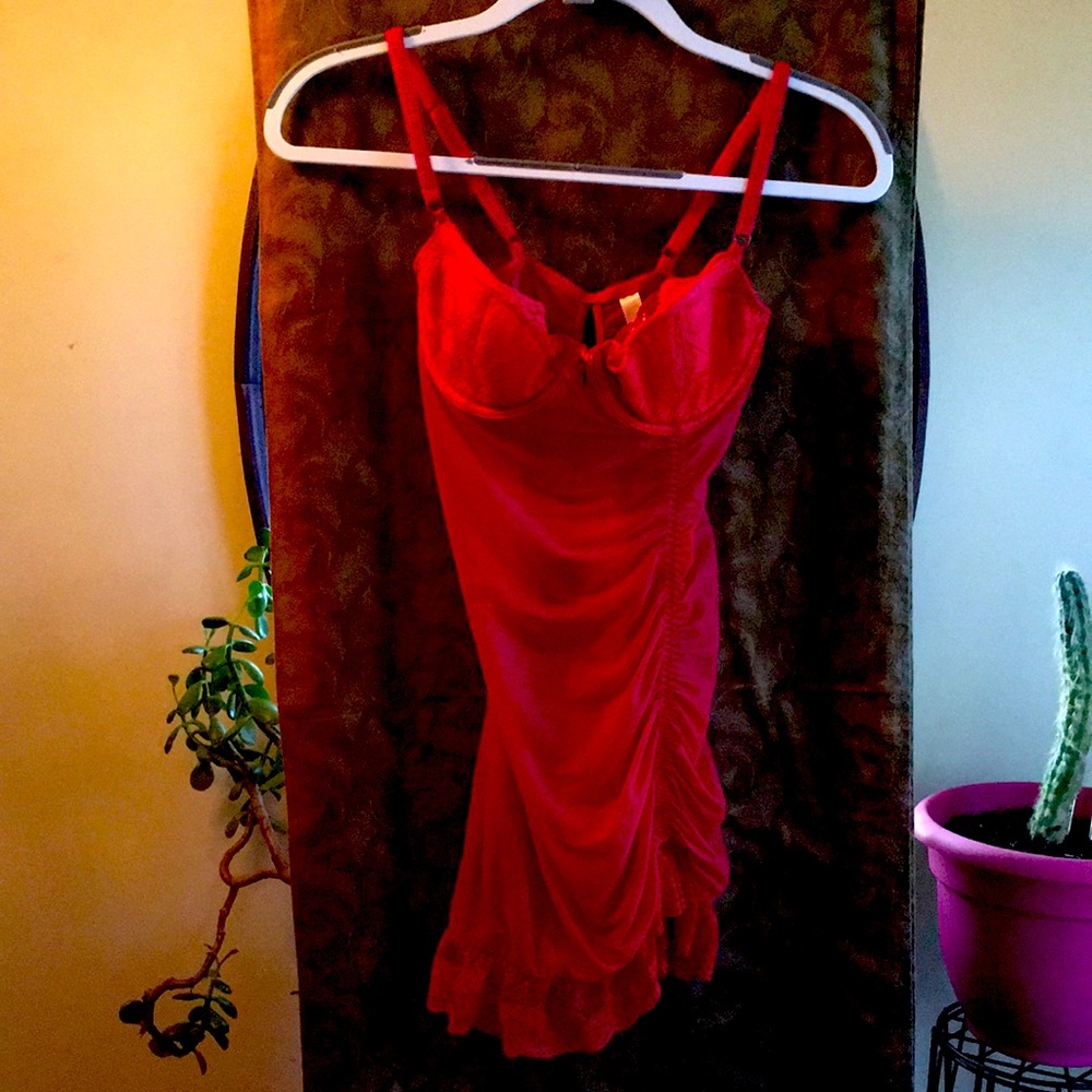 Red Ruffled Ruched Nightie